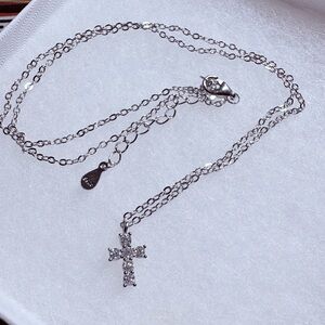 Sterling Silver Necklace w/ Cert. Moissanite Cross Pendant